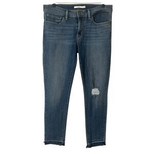 Levis Jeans 711 Skinny Womens 30 Ripped Distressed Medium Wash Raw Hem